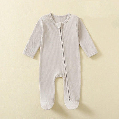 Organic Cotton Waffle Baby Romper – Zipper Footed Long-Sleeve Sleepsuit