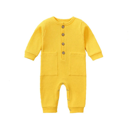 Soft Cotton Baby Long Sleeve Romper with Pocket – Spring & Autumn Jumpsuit for Newborns