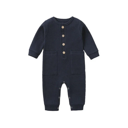 Soft Cotton Baby Long Sleeve Romper with Pocket – Spring & Autumn Jumpsuit for Newborns