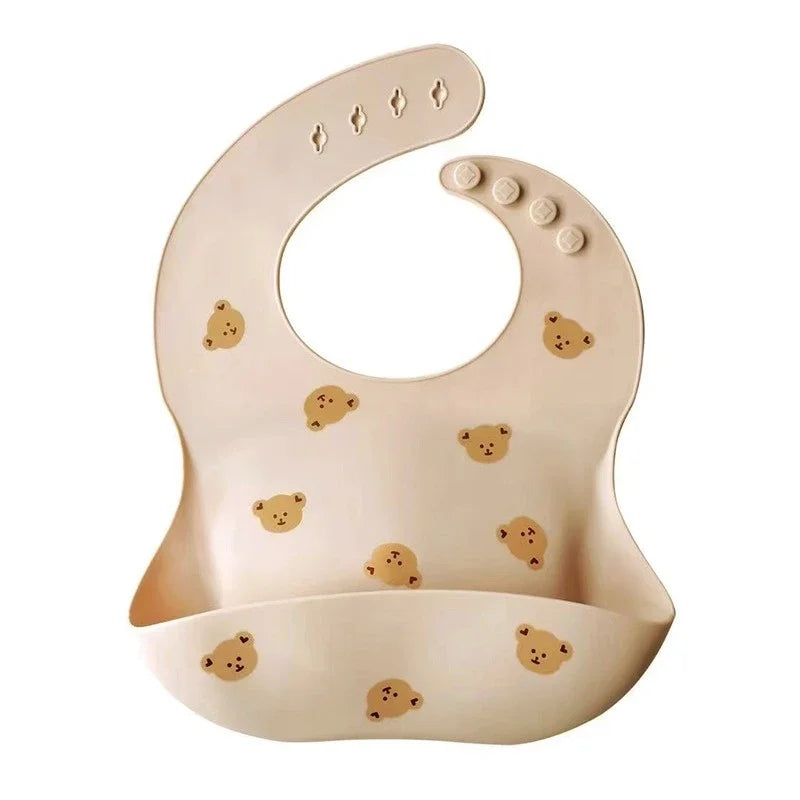 Ins Style Printed Baby Bibs – Waterproof Silicone Feeding Bib with Adjustable Design