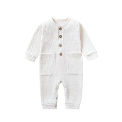 Soft Cotton Baby Long Sleeve Romper with Pocket – Spring & Autumn Jumpsuit for Newborns