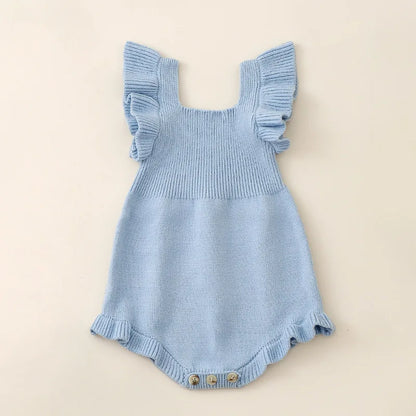 Infant Girls Ruffle Sleeve Romper with Square Collar – Autumn Jumpsuit