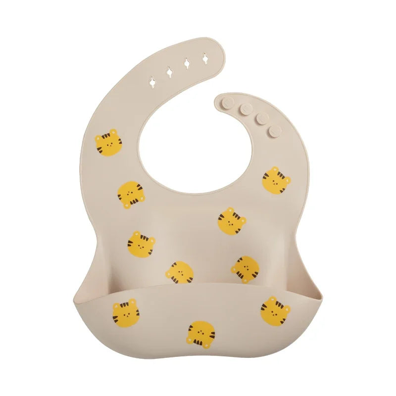 Ins Style Printed Baby Bibs – Waterproof Silicone Feeding Bib with Adjustable Design