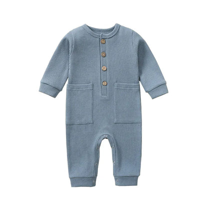 Soft Cotton Baby Long Sleeve Romper with Pocket – Spring & Autumn Jumpsuit for Newborns