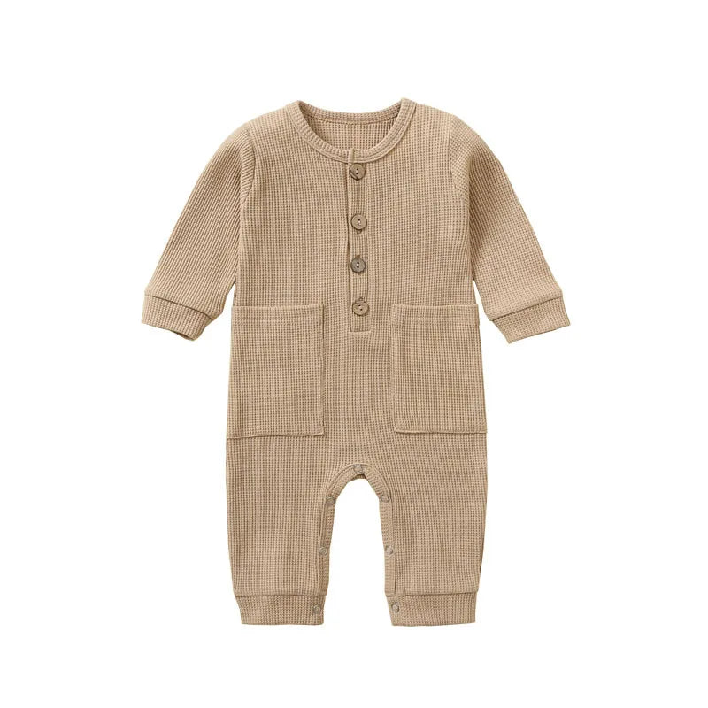 Soft Cotton Baby Long Sleeve Romper with Pocket – Spring & Autumn Jumpsuit for Newborns