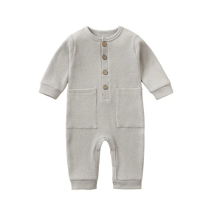 Soft Cotton Baby Long Sleeve Romper with Pocket – Spring & Autumn Jumpsuit for Newborns