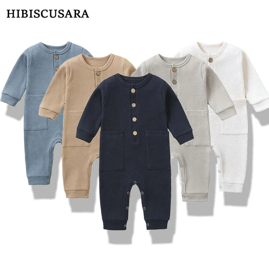 Soft Cotton Baby Long Sleeve Romper with Pocket – Spring & Autumn Jumpsuit for Newborns