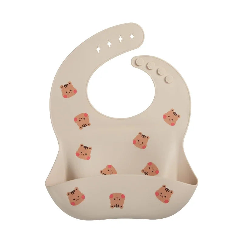 Ins Style Printed Baby Bibs – Waterproof Silicone Feeding Bib with Adjustable Design